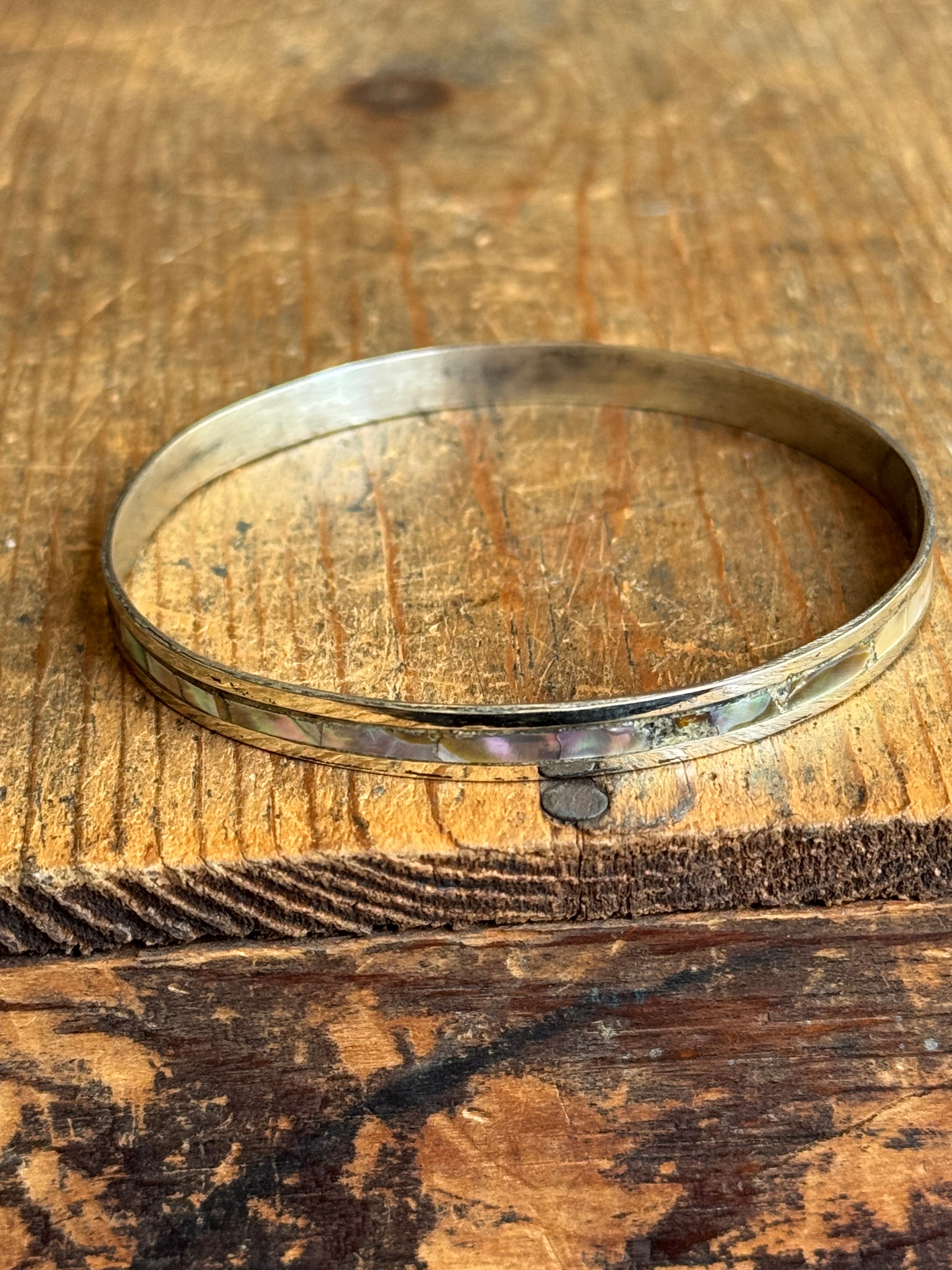Vintage Sterling Silver Abalone Inlay Bangle