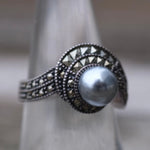 Vintage Sterling Marcasite and Pearl Ring 8