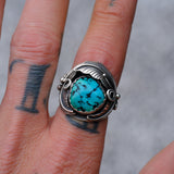 Vintage Sterling Turquoise Feather Ring 9