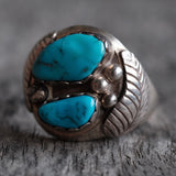 Vintage Sterling Turquoise Feather Ring 10.5