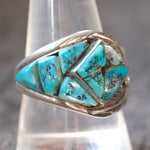 Vintage Sterling Turquoise Inlay Feather Ring 11.75