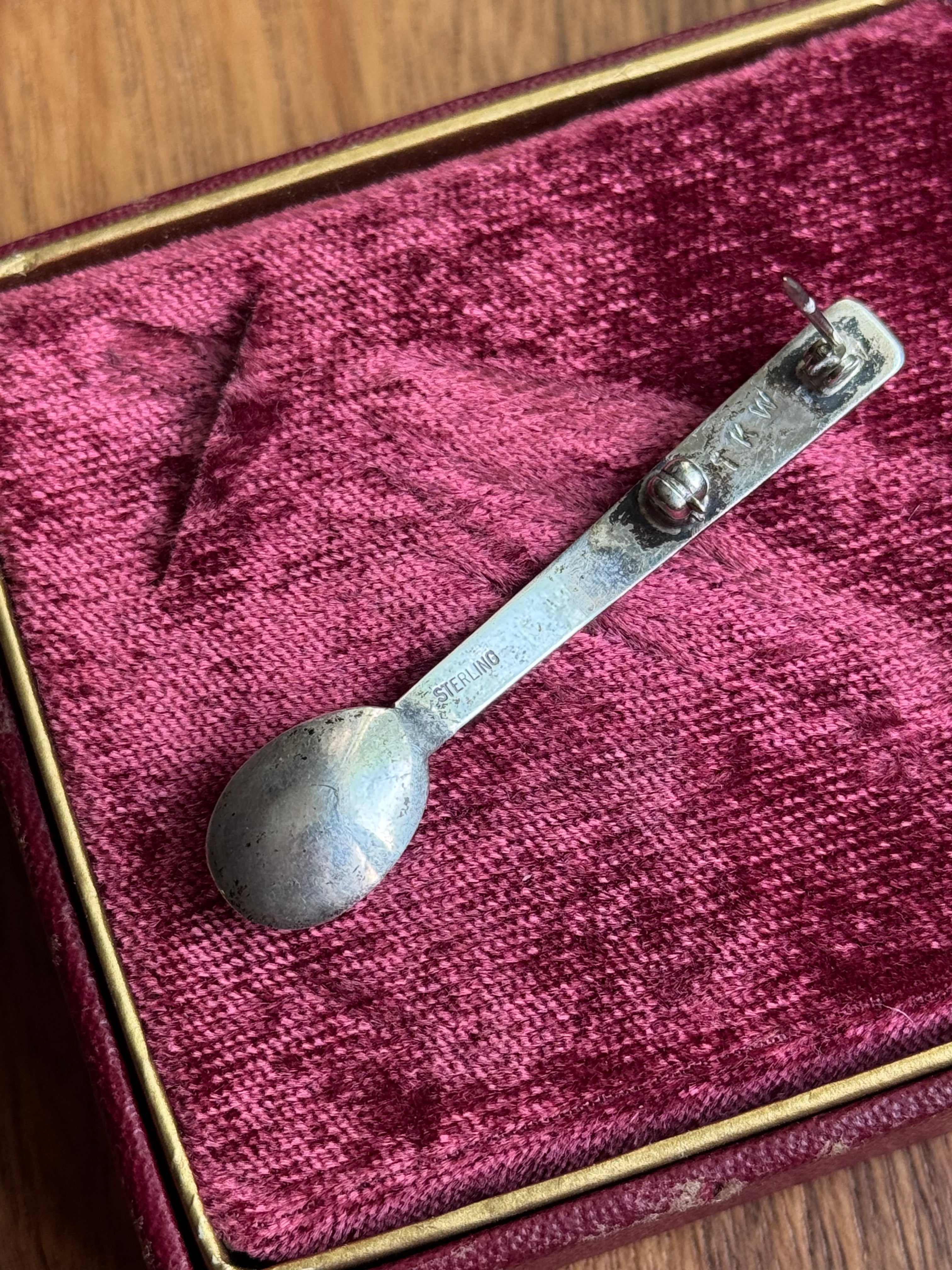 Vintage Sterling Silver Turquoise Spoon Pin