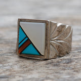 Vintage Sterling Multistone Inlay Ring 8