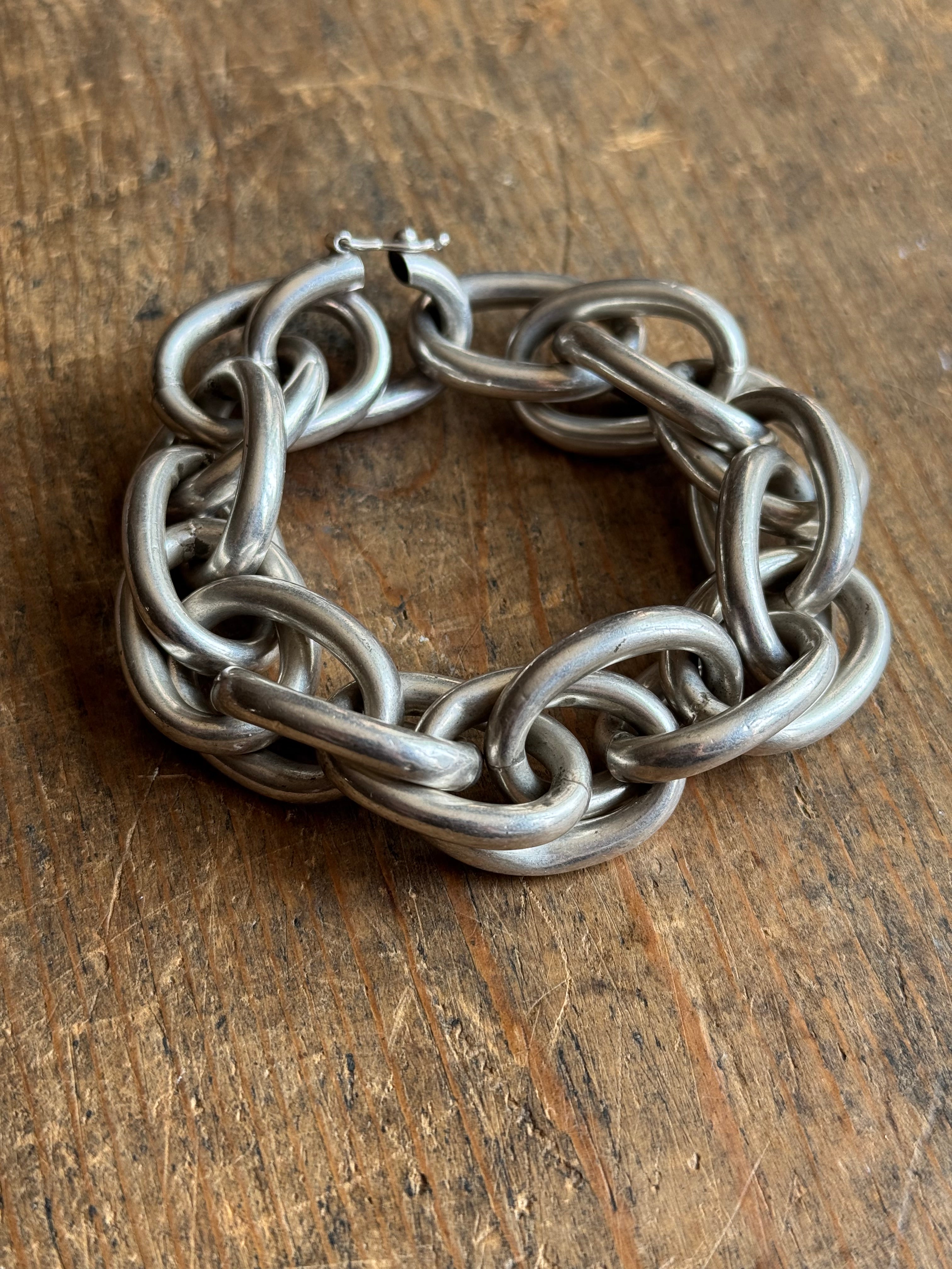 Vintage Sterling Silver 8” Massive Double Link Curb Chain Bracelet