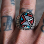 Vintage Sterling Zuni Inlay Ring 11.5