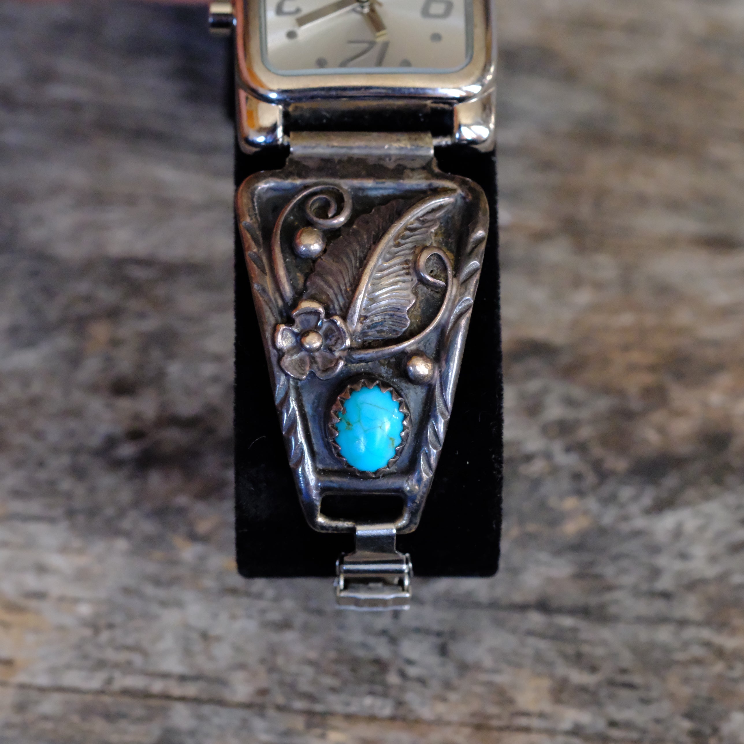 Vintage Sterling Turquoise Feather Watch