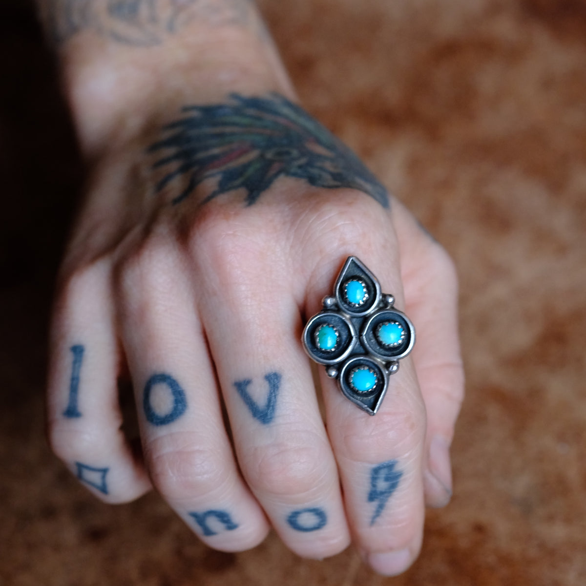 Vintage Sterling Turquoise Cluster Ring 8.25