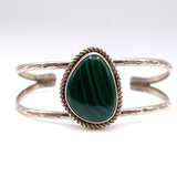 Vintage Sterling Malachite Roper Cuff Bracelet 6.75"