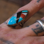 Vintage Sterling Zuni Inlay Ring 6.5