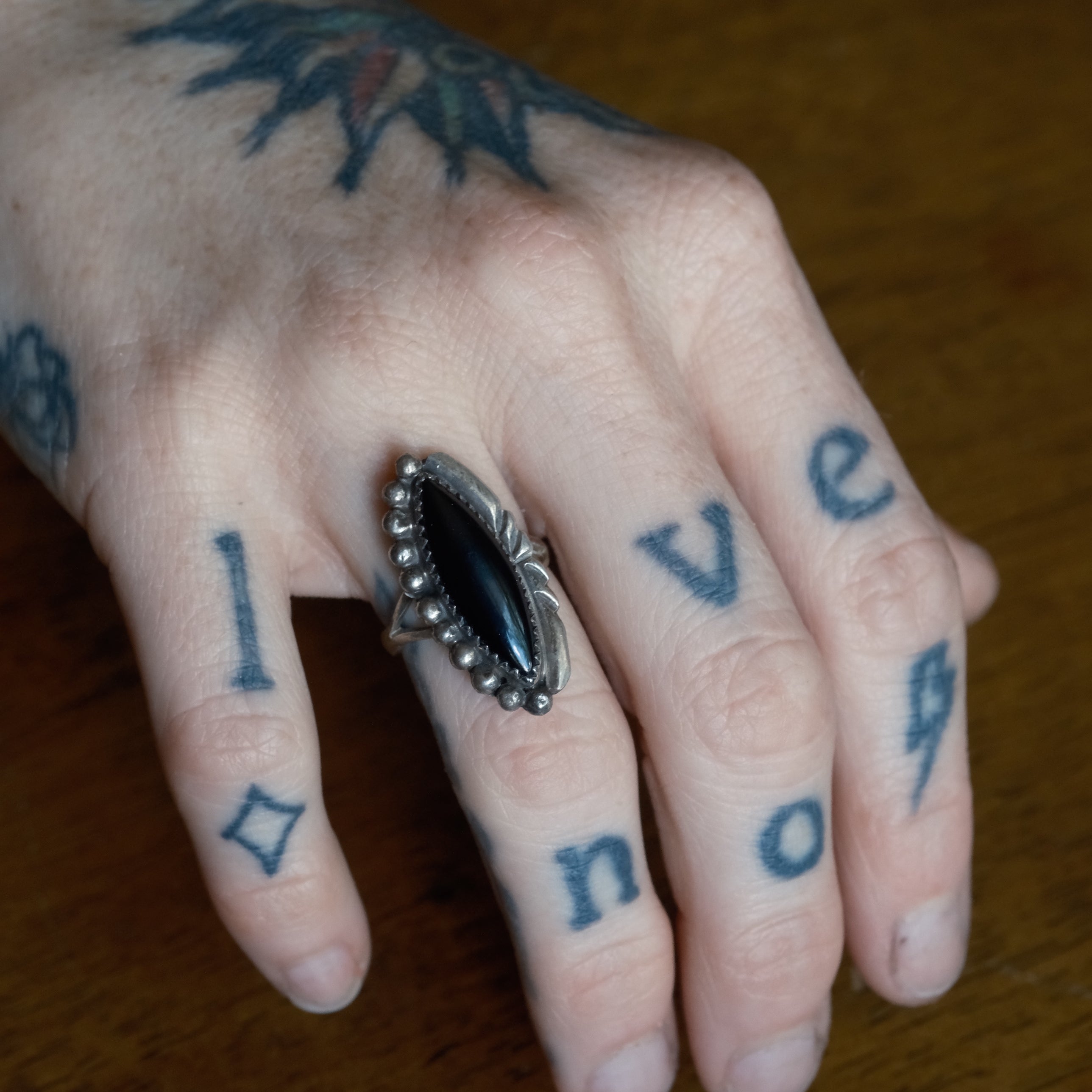 Vintage Sterling Onyx Ring 5.5
