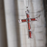 Vintage Sterling 7-Stone Coral Cross Necklace