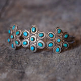 Vintage Sterling Turquoise Cluster Cuff Bracelet 6.25"