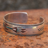 Vintage Sterling Crushed Turquoise and Coral Yei Cuff Bracelet