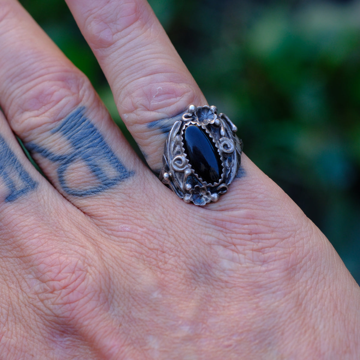 Vintage Sterling Onyx Ring 7