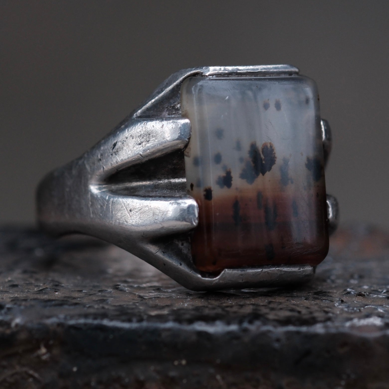 Vintage Sterling Agate Signet Ring 12