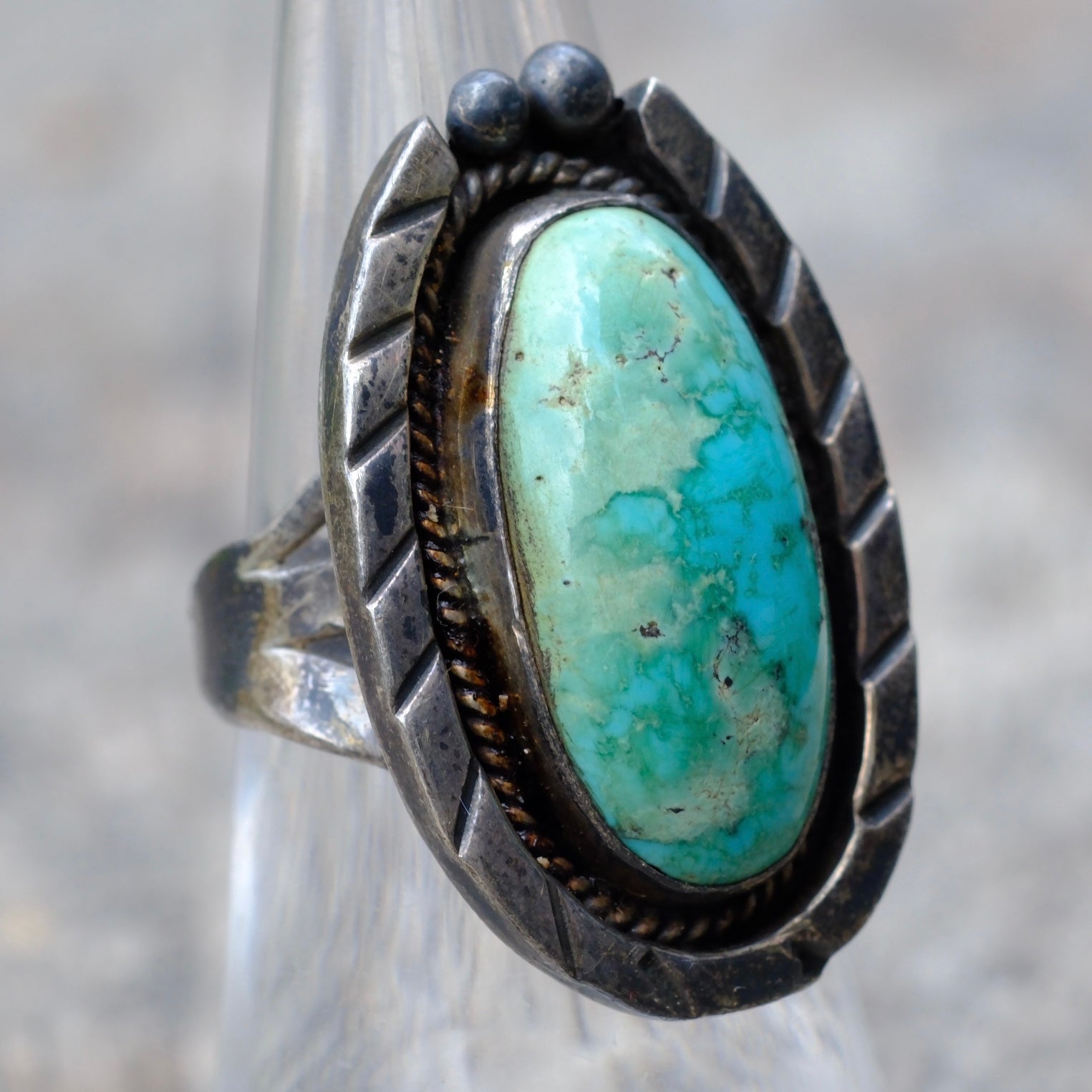 Vintage Sterling Silver Framed Turquoise Ring 6.5