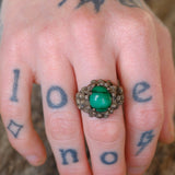 Vintage Sterling Malachite Brutalist Ring 8.5