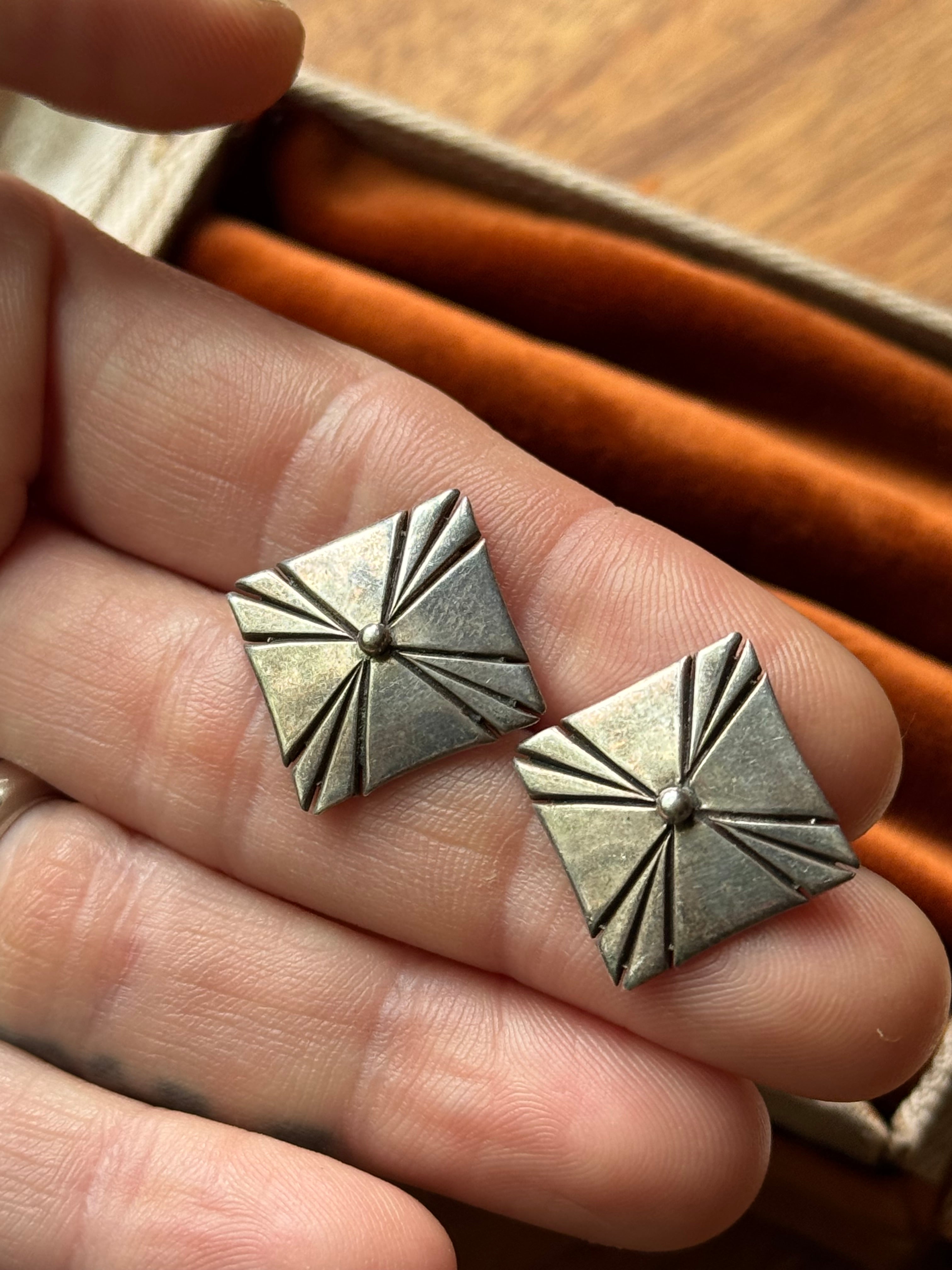 Vintage Sterling Silver Diamond Stamped Earrings