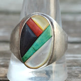 Vintage Sterling Multistone Inlay Ring 11.75