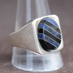 Vintage Sterling Lapis and Onyx Inlay Striper Ring 12.75