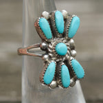 Vintage Sterling Turquoise Cluster Ring 4.75