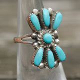 Vintage Sterling Turquoise Cluster Ring 4.75