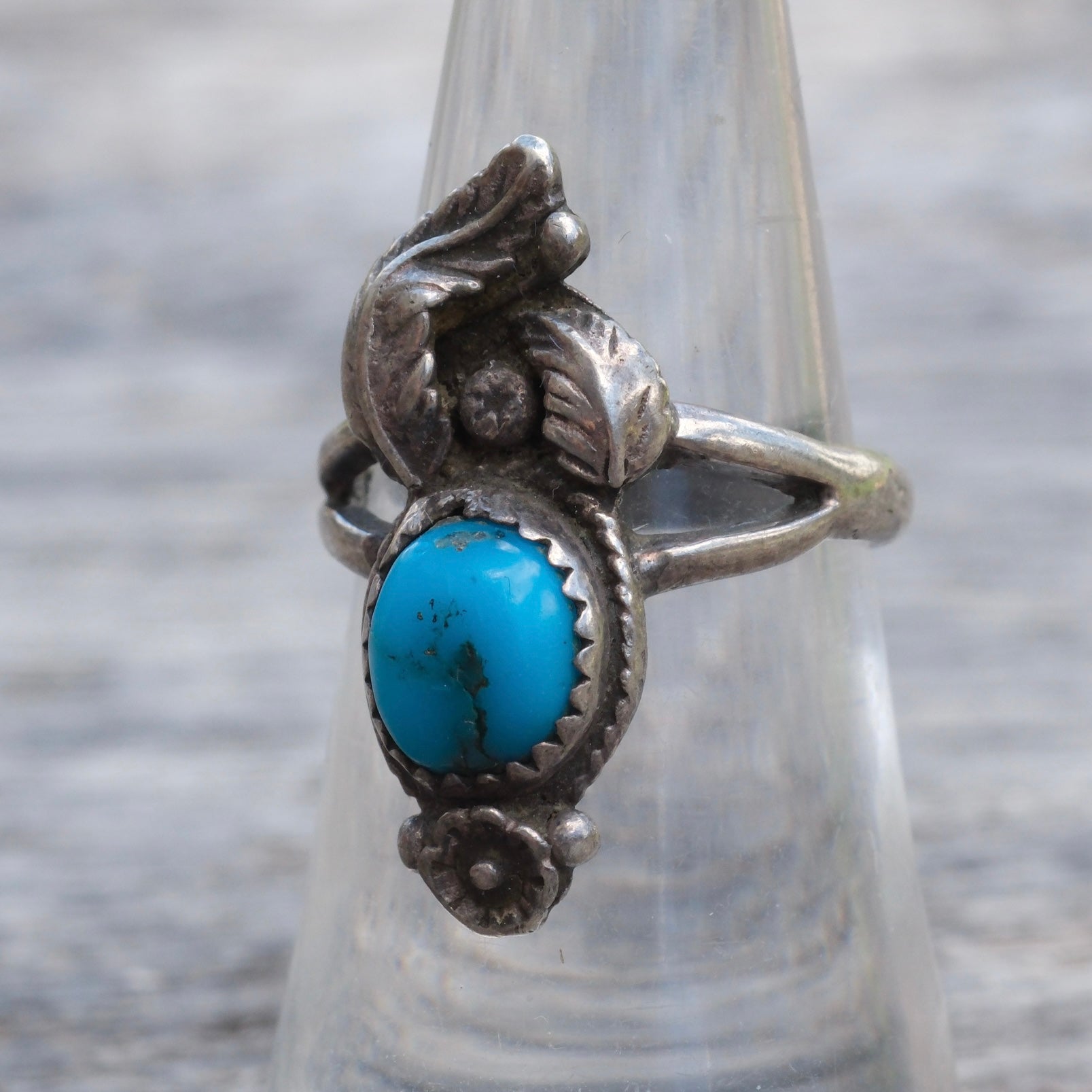 Vintage Sterling Turquoise Feather Ring 6.25