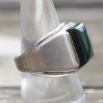 Vintage Sterling Dark Green Glass Signet Ring 8.5
