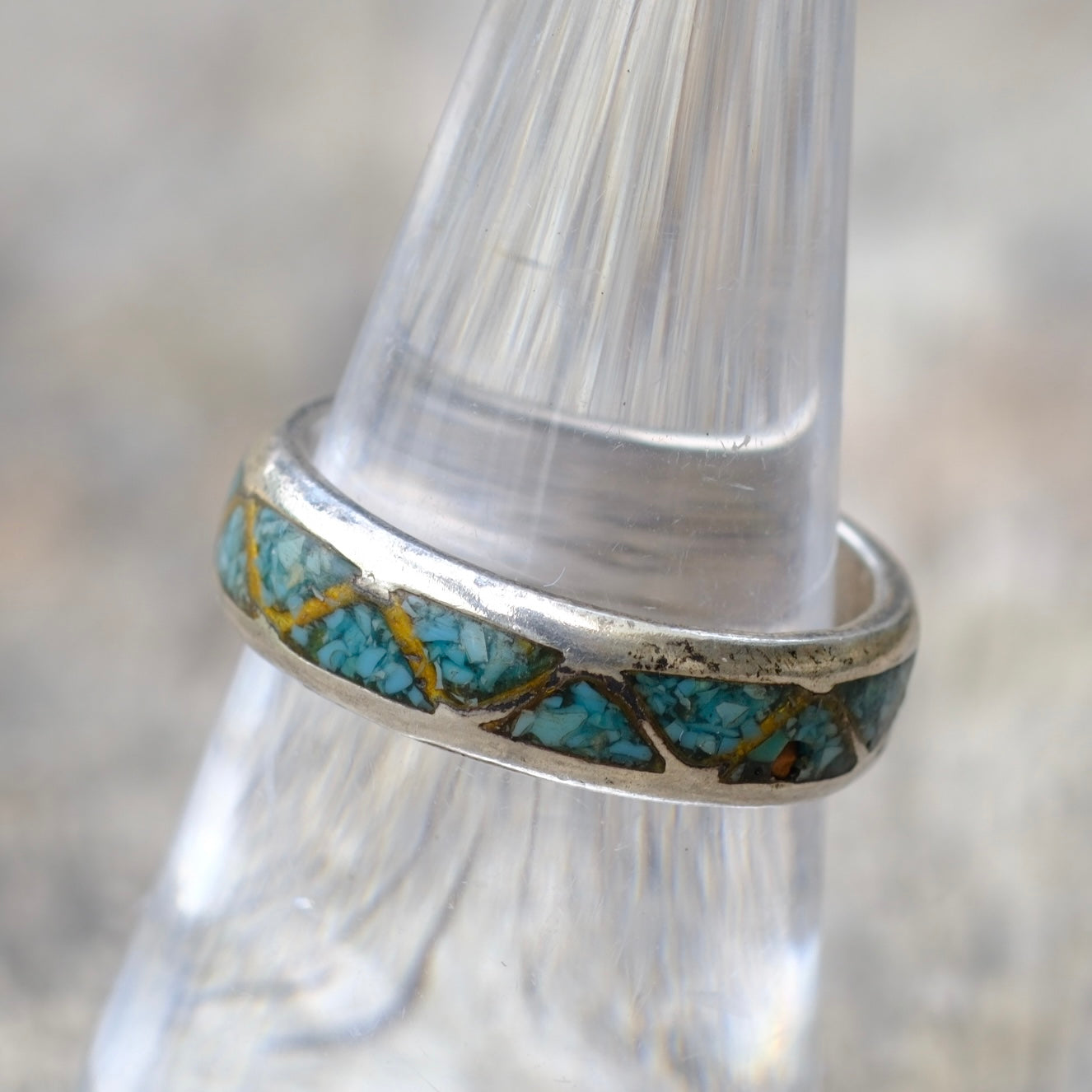 Vintage Sterling Turquoise Inlay Band 7.25