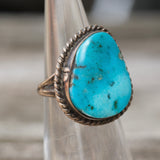 Vintage Sterling Turquoise Roper Ring 3.75