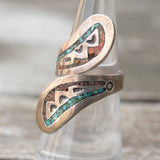 Vintage Sterling Turquoise and Coral Inlay Overpass Ring 5.75