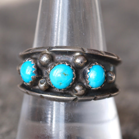 Vintage Sterling 3-Stone Turquoise Ring 11