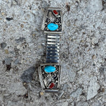 Vintage Sterling Turquoise and Coral Watch Band