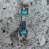 Vintage Sterling Turquoise and Coral Watch Band
