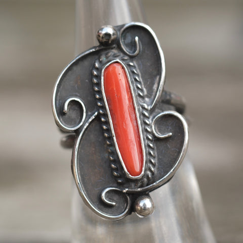 Vintage Sterling Coral Ring 5.5