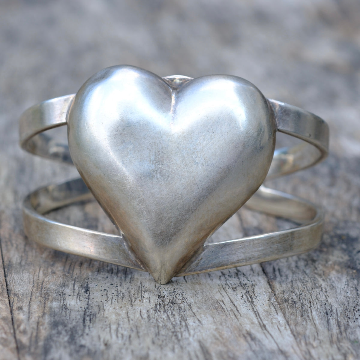 Vintage Sterling Silver Heart Cuff Bracelet