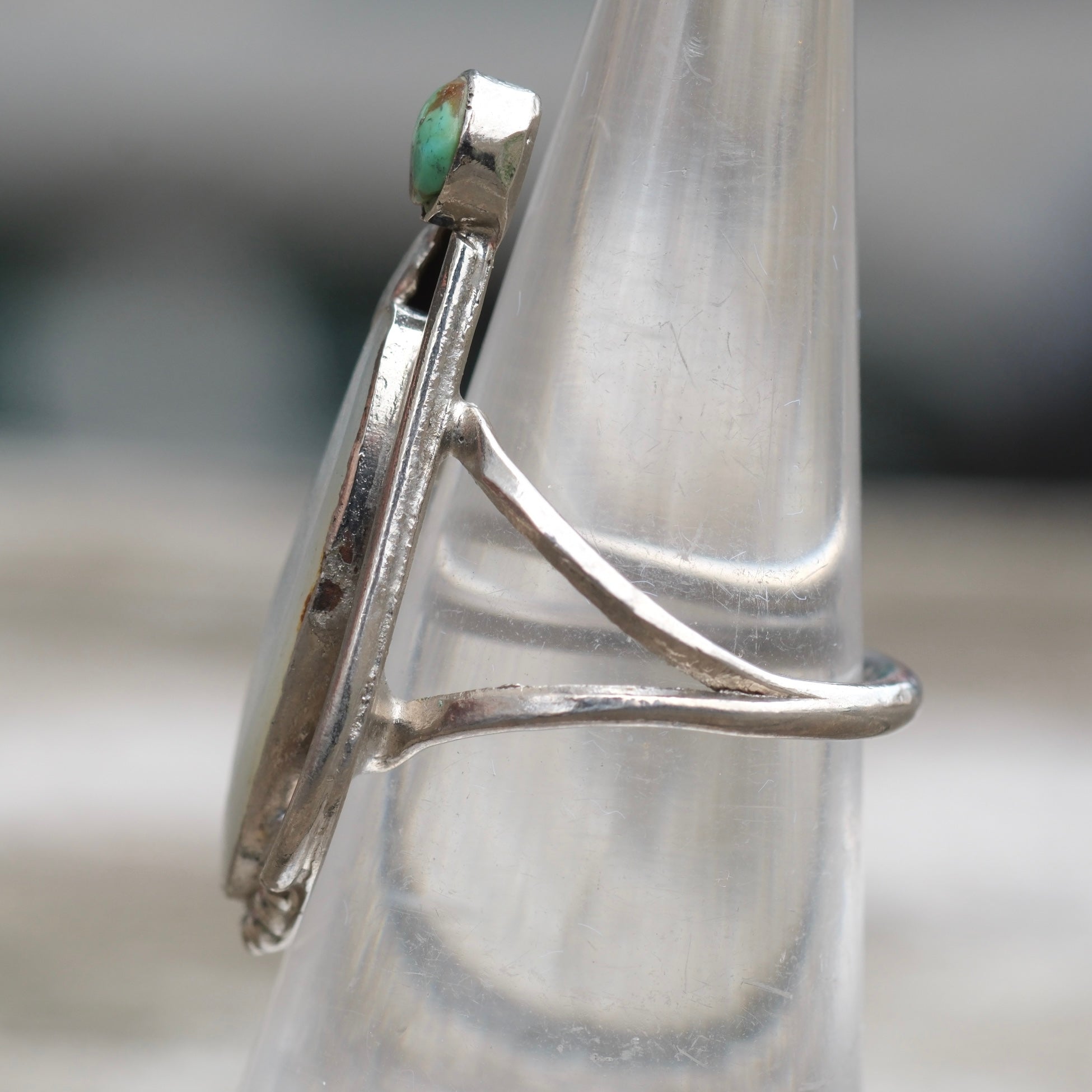 Vintage Sterling Mother Of Pearl Turquoise Ring 5.75