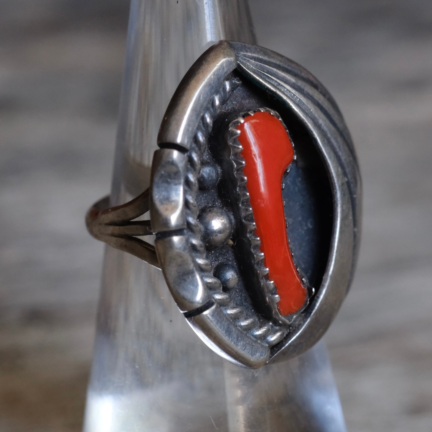 Vintage Sterling Coral Feather Ring 5