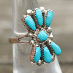 Vintage Sterling Turquoise Cluster Ring 5.5