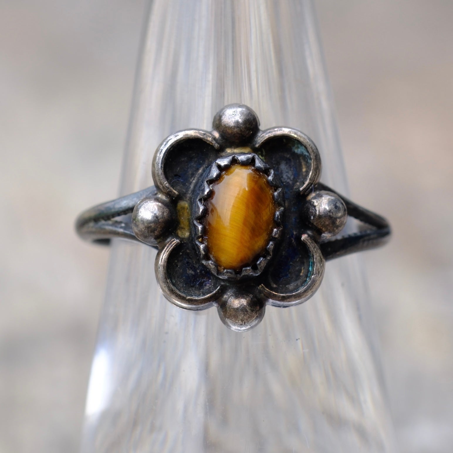 Vintage Sterling Tigers Eye Florette Ring 6.5