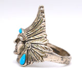 Vintage Sterling Turquoise Big Chief Ring 12