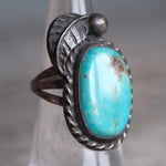 Vintage Sterling Turquoise Feather Ring 5.25