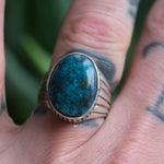 Vintage Sterling Turquoise Ribbed Band Ring 8.25