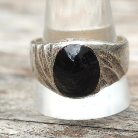 Vintage Sterling Onyx Cabochon Ring 13