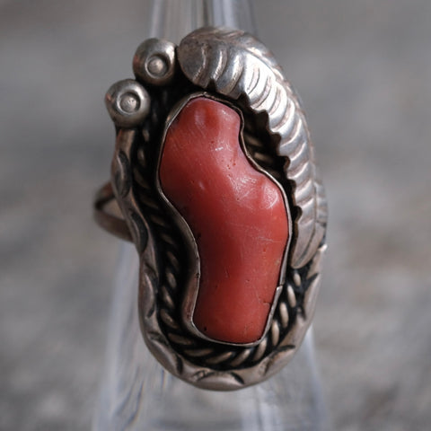 Vintage Sterling Coral Feather Ring 5.5