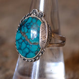 Vintage Sterling Turquoise Feather Ring 7.25