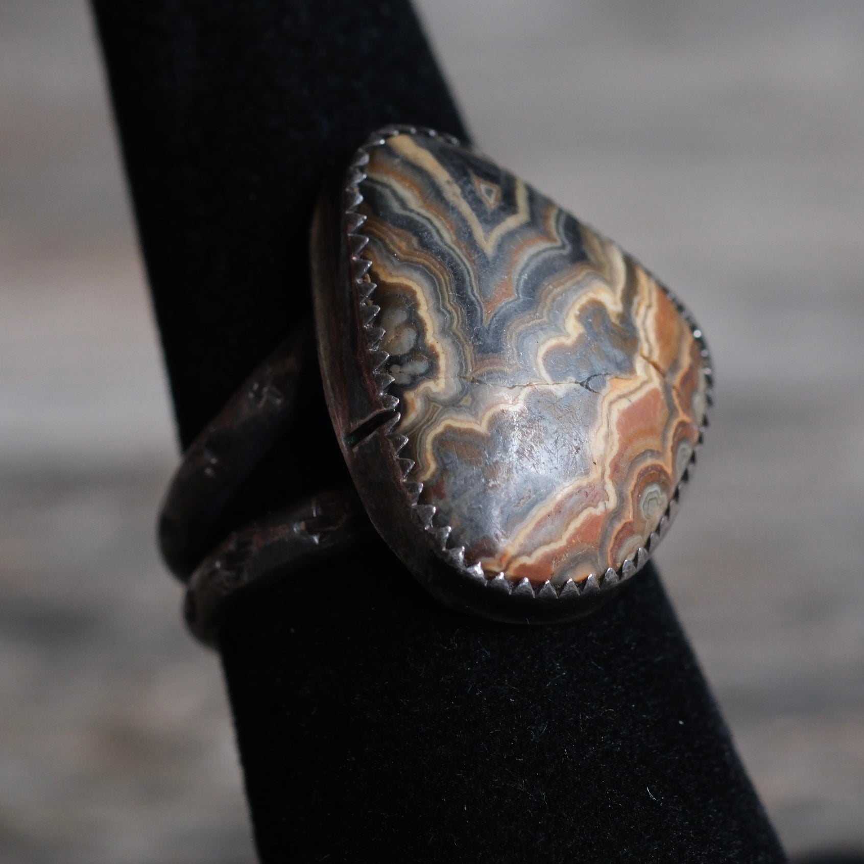 Vintage Sterling Jasper Ring 6.5