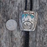 Vintage Sterling Turquoise and Coral Inlay Stamped Bolo Tie