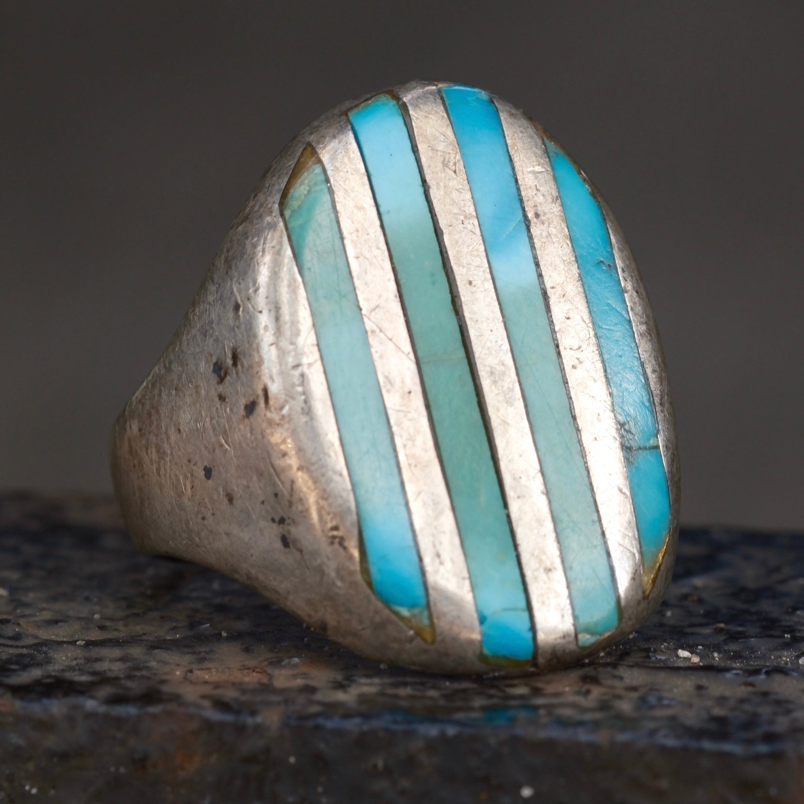 Vintage Sterling Turquoise Inlay Ring 9.75