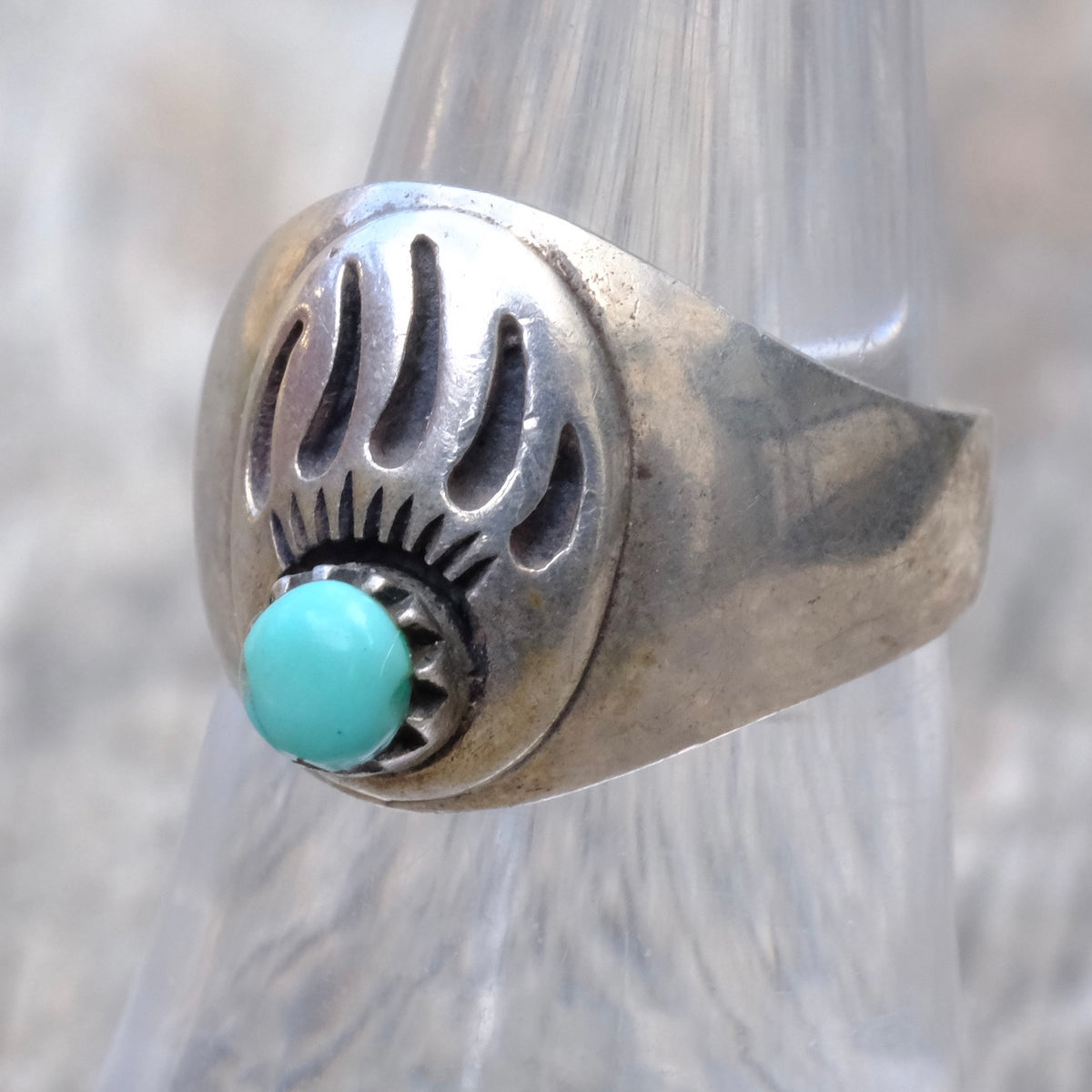 Vintage Sterling Turquoise Bear Paw Ring 6.5